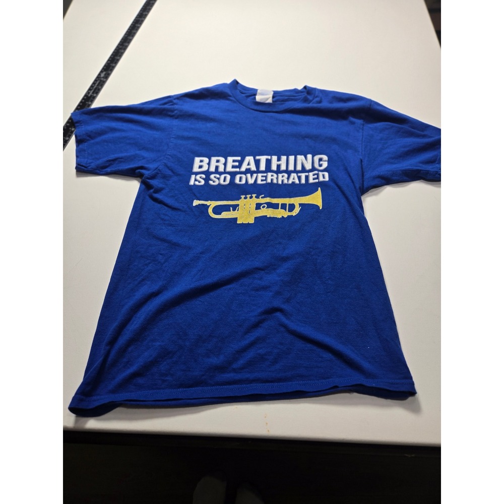 Port & Company Trumpet Graphic Tee Small Blue Excellent Breathing Is Overrated